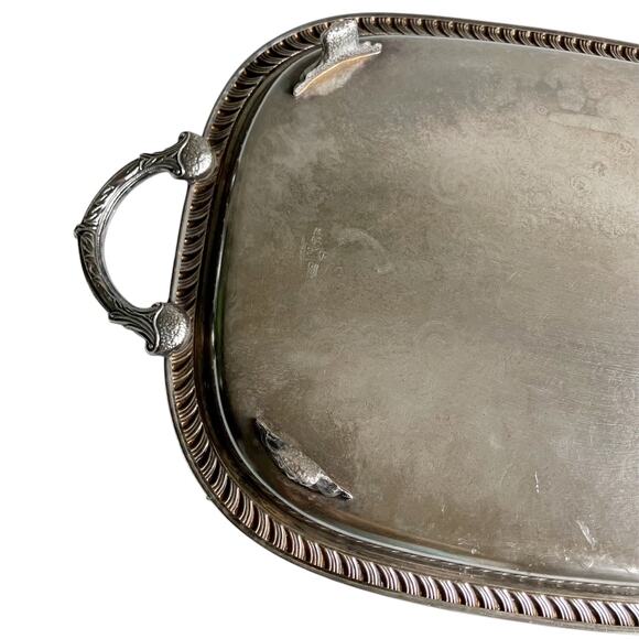 Vintage Leonard Silver Serving Tray Footed Side Handles Festive Holiday Platter - Picture 11 of 13